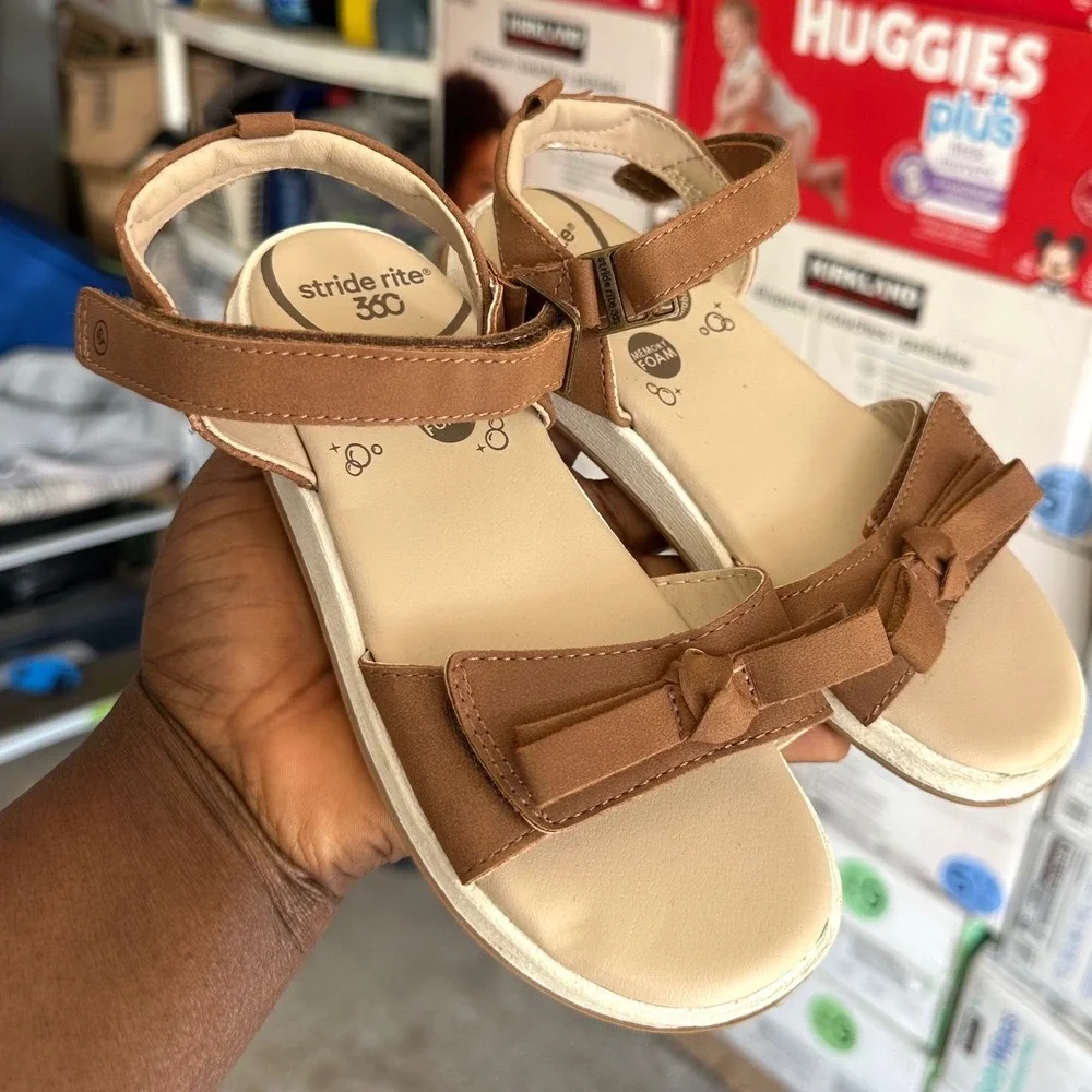 Stride Rite 360 Toddler Girl Delilah Bow Memory Foam Sandals Size 12 Tan